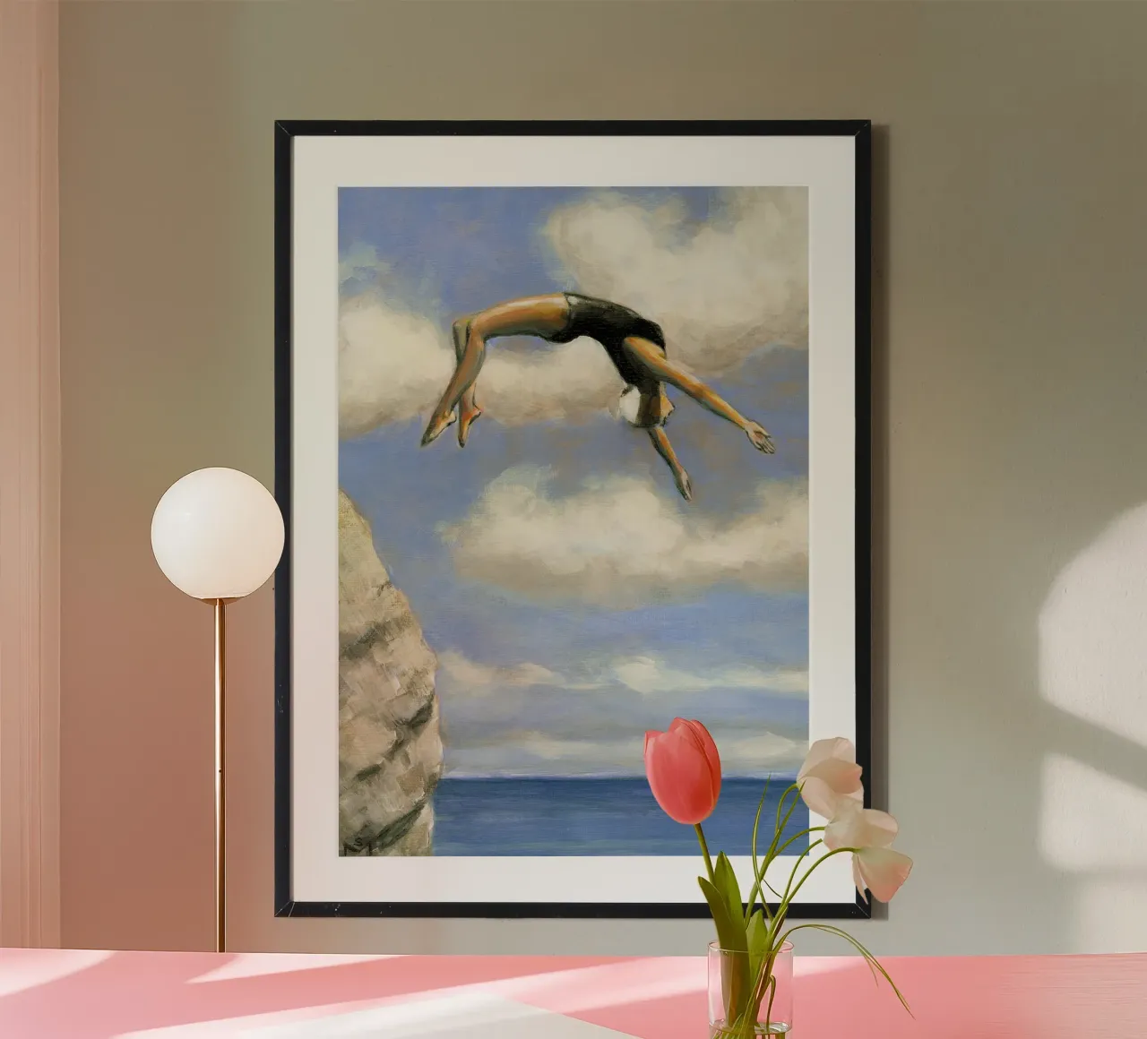 Tuffarsi da una roccia poster con telaio in alluminio da Norman Click
