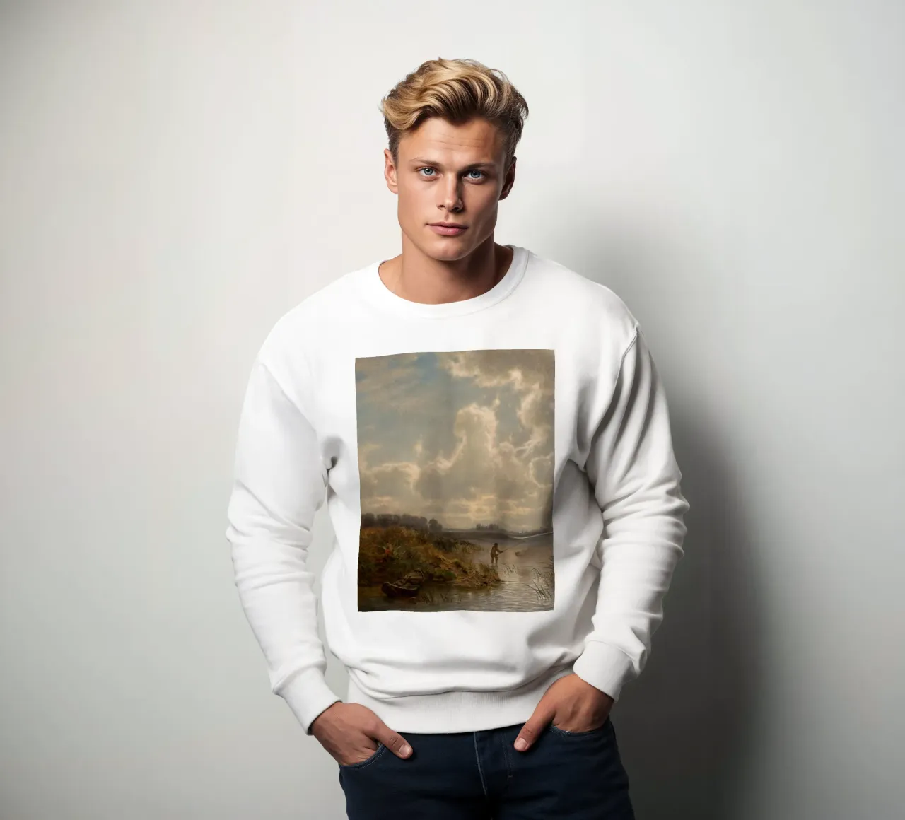 man netting fish sweatshirt by pleceng shope