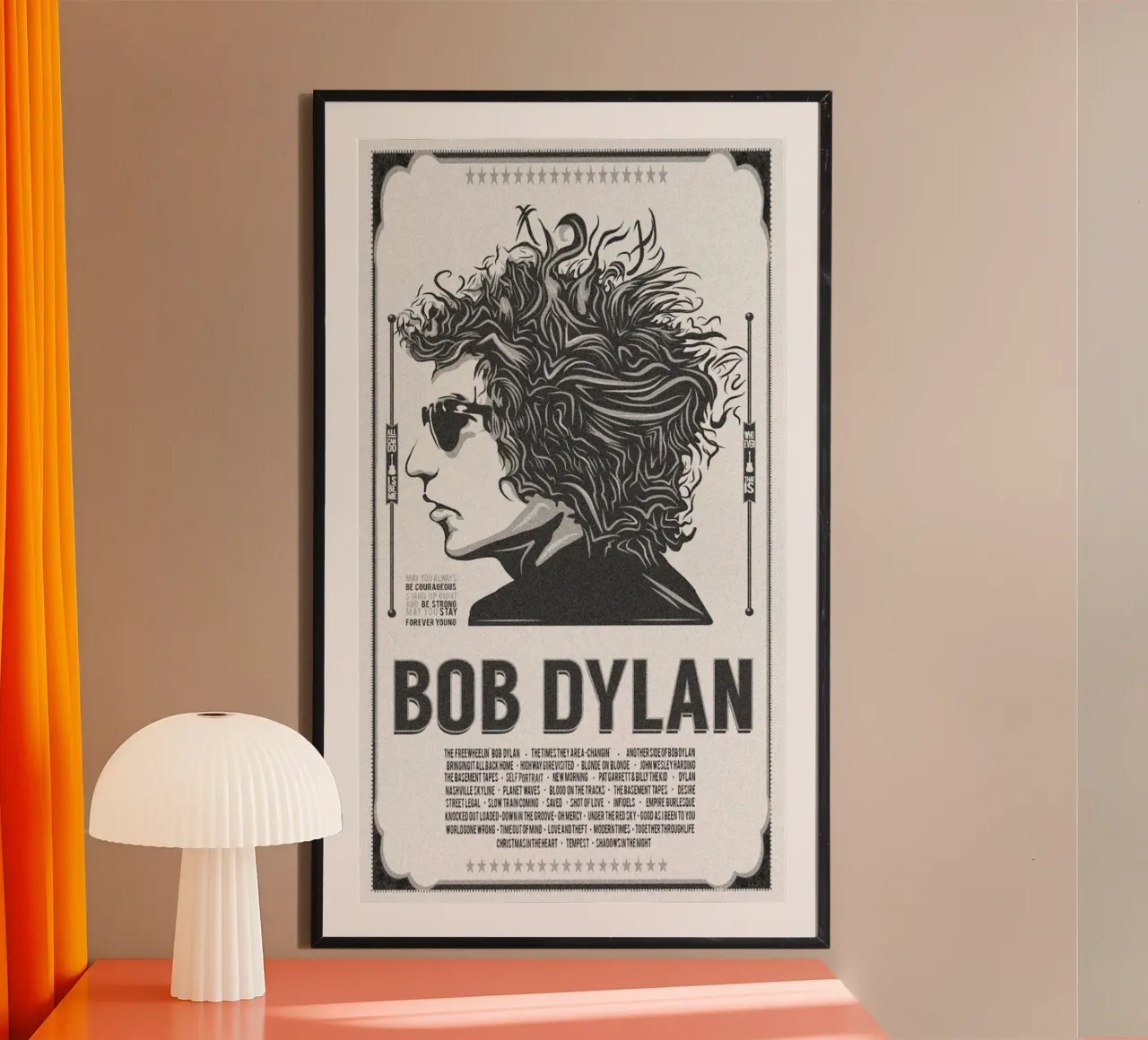 Notte senza tempo di Bob Dylan poster con telaio in plastica da xerico