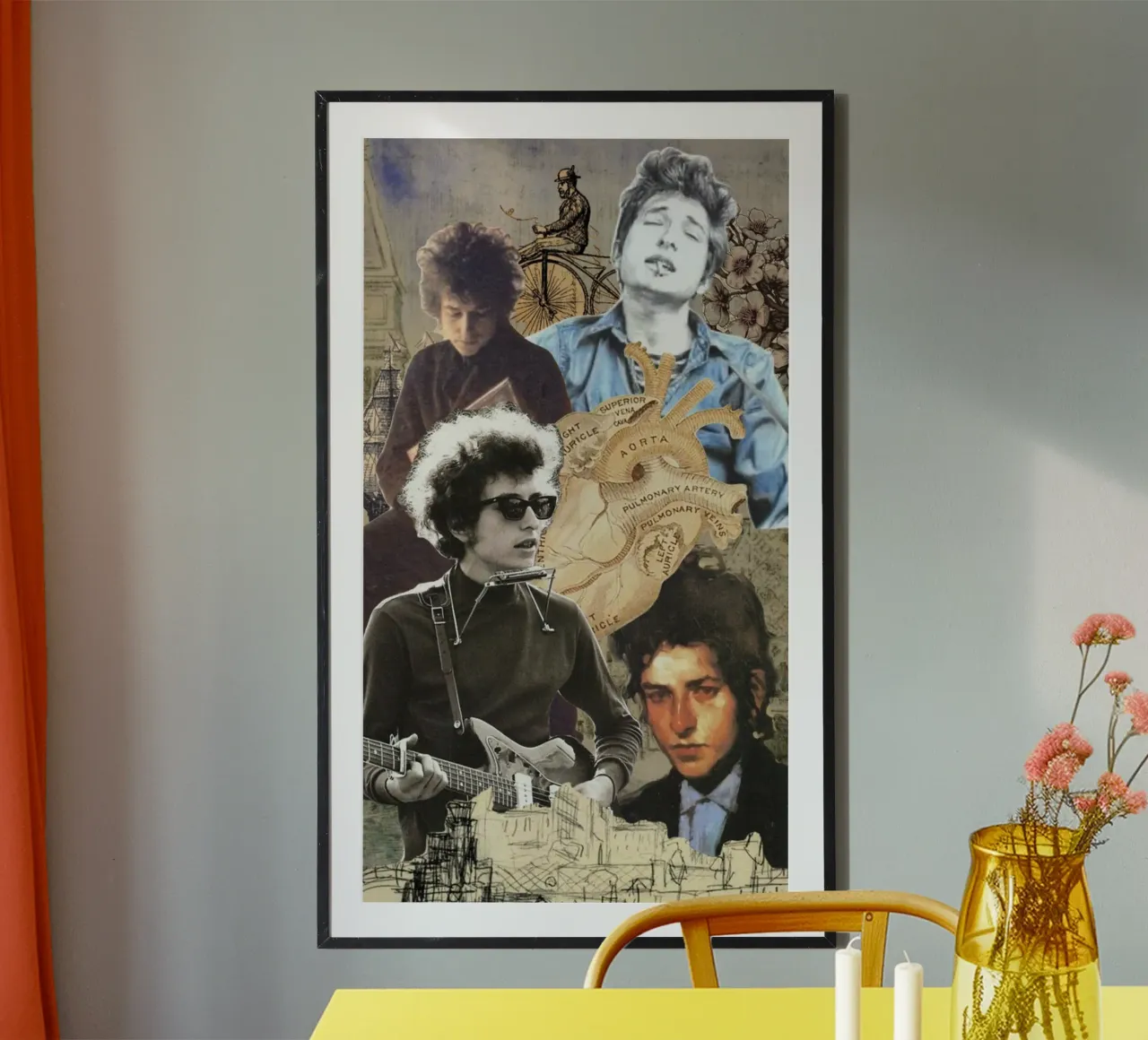 Bob Dylan in concerto poster con telaio in legno da xerico