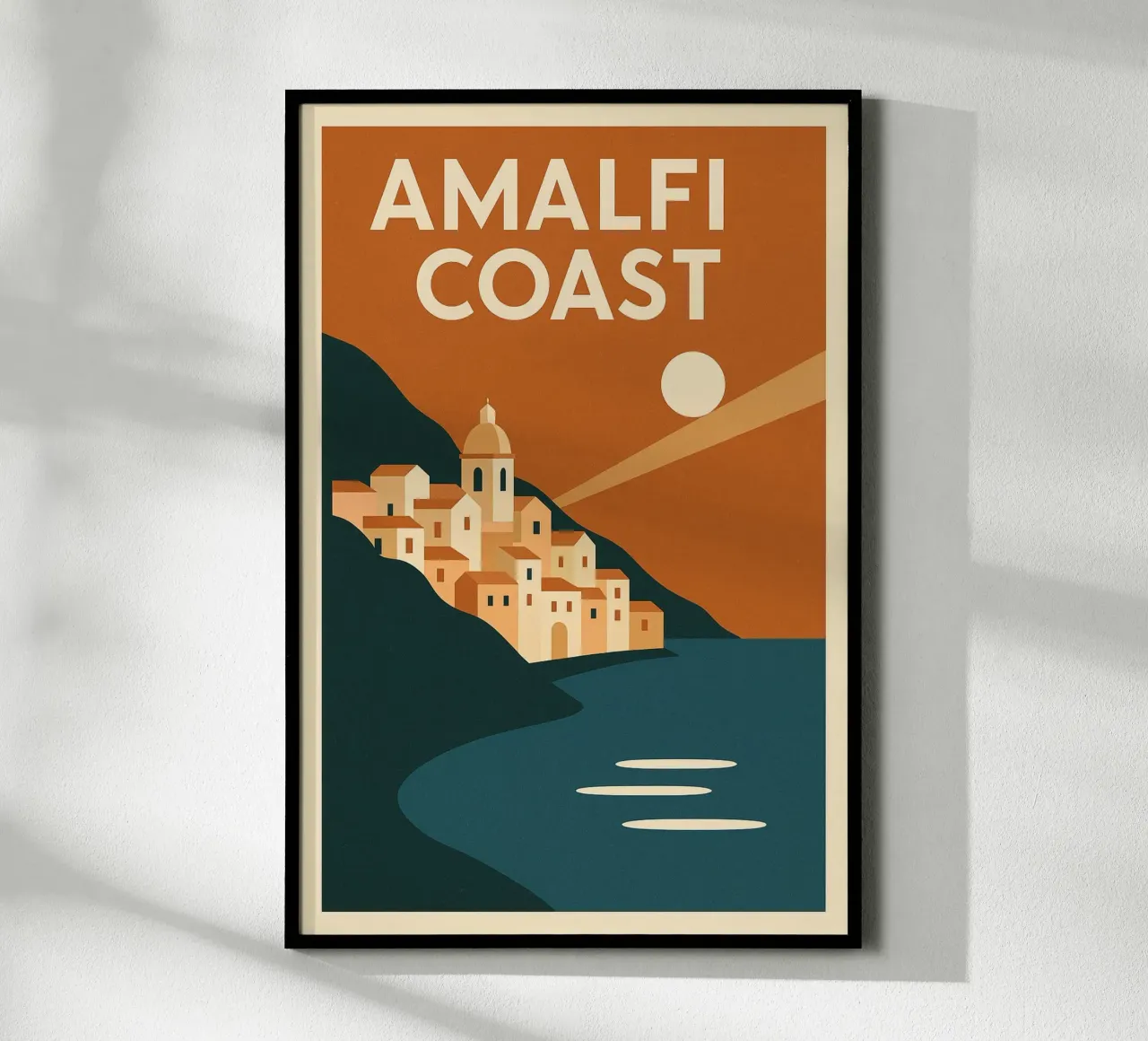AMALFI COAST - Poster d'epoca di un villaggio costiero poster con telaio in alluminio da JETLAG | affiches voyage