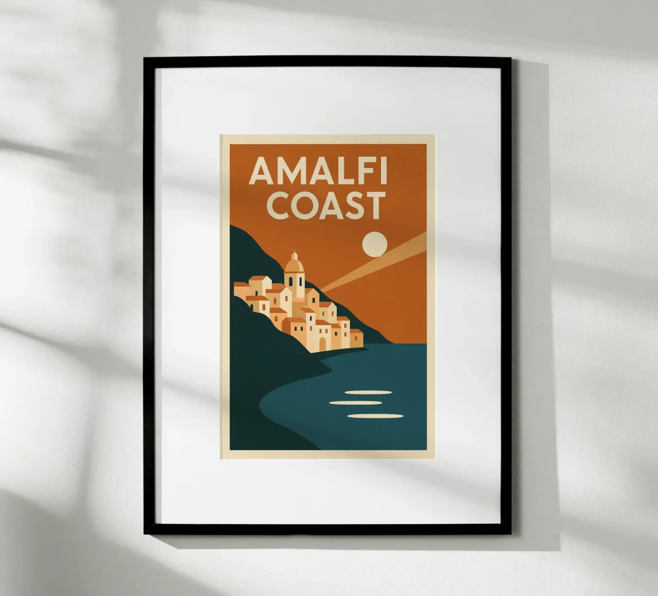 AMALFI COAST - Poster d'epoca di un villaggio costiero poster con telaio in alluminio da JETLAG | affiches voyage