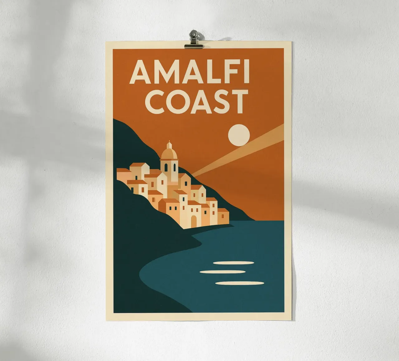 AMALFI COAST - Poster d'epoca di un villaggio costiero poster con telaio in alluminio da JETLAG | affiches voyage