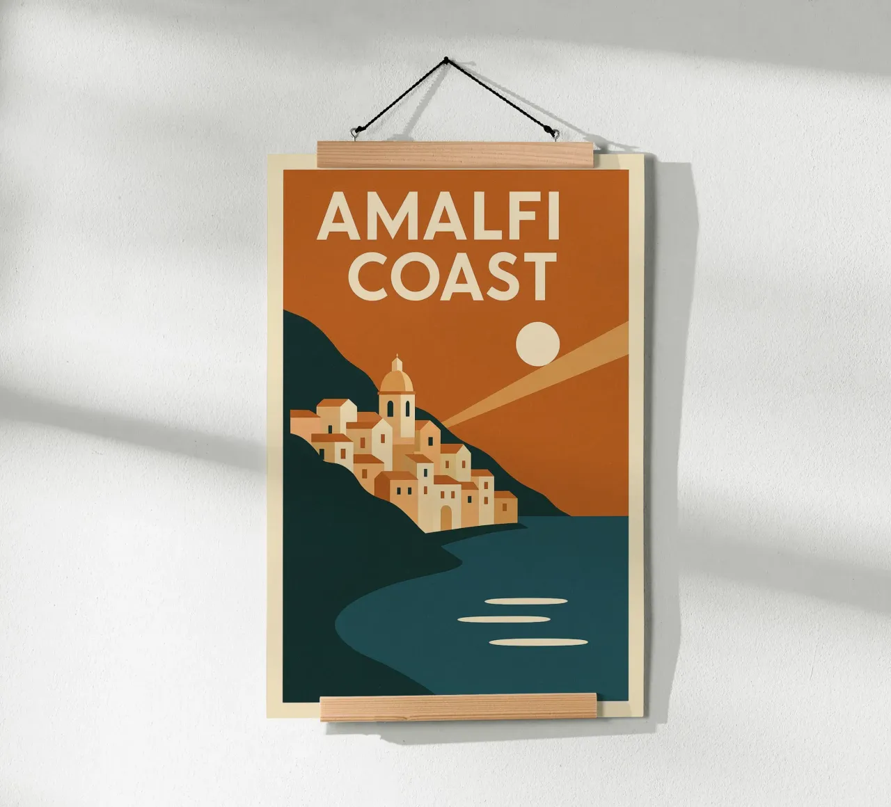 AMALFI COAST - Poster d'epoca di un villaggio costiero poster con telaio in alluminio da JETLAG | affiches voyage