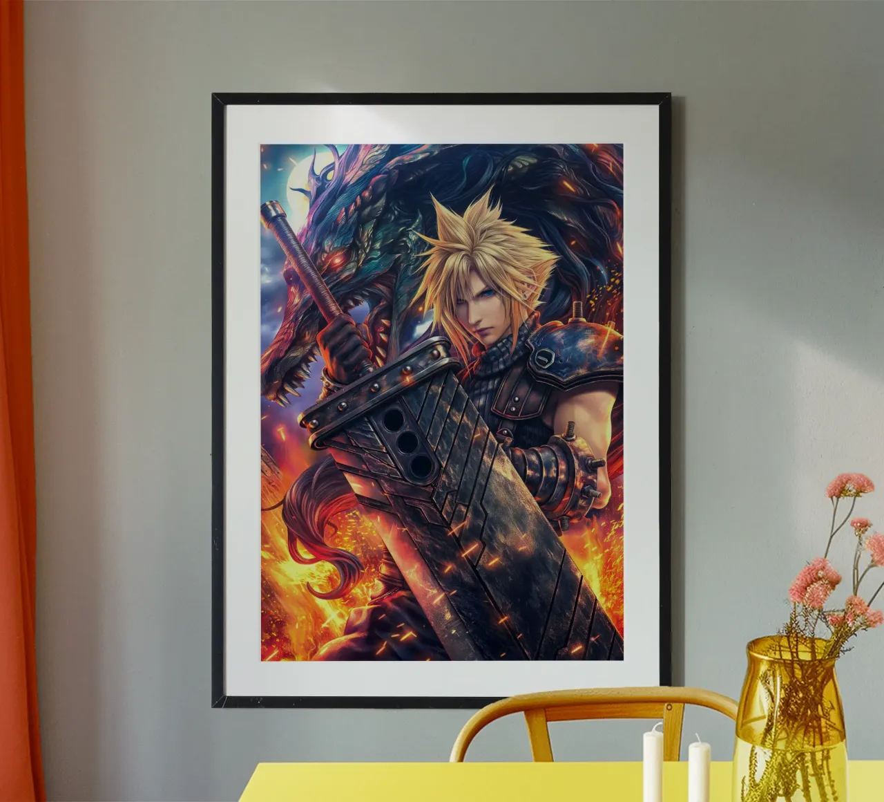 FF7 Cloud Strife Final Fantasy Poster mit Holzrahmen von Stellar Creative