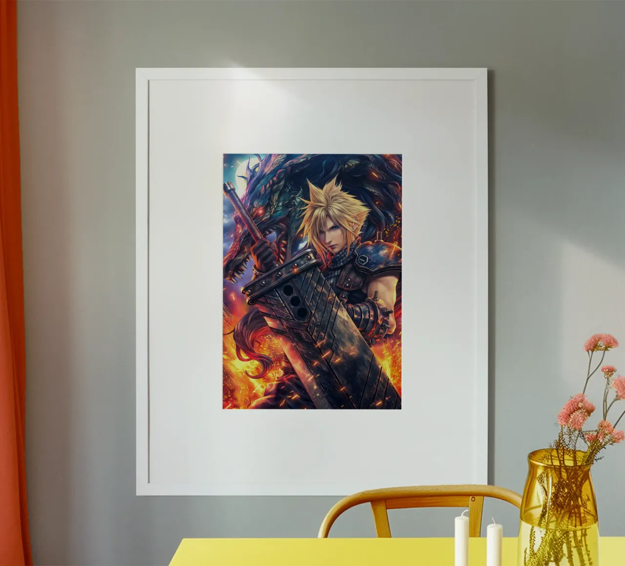 FF7 Cloud Strife Final Fantasy Poster mit Holzrahmen von Stellar Creative
