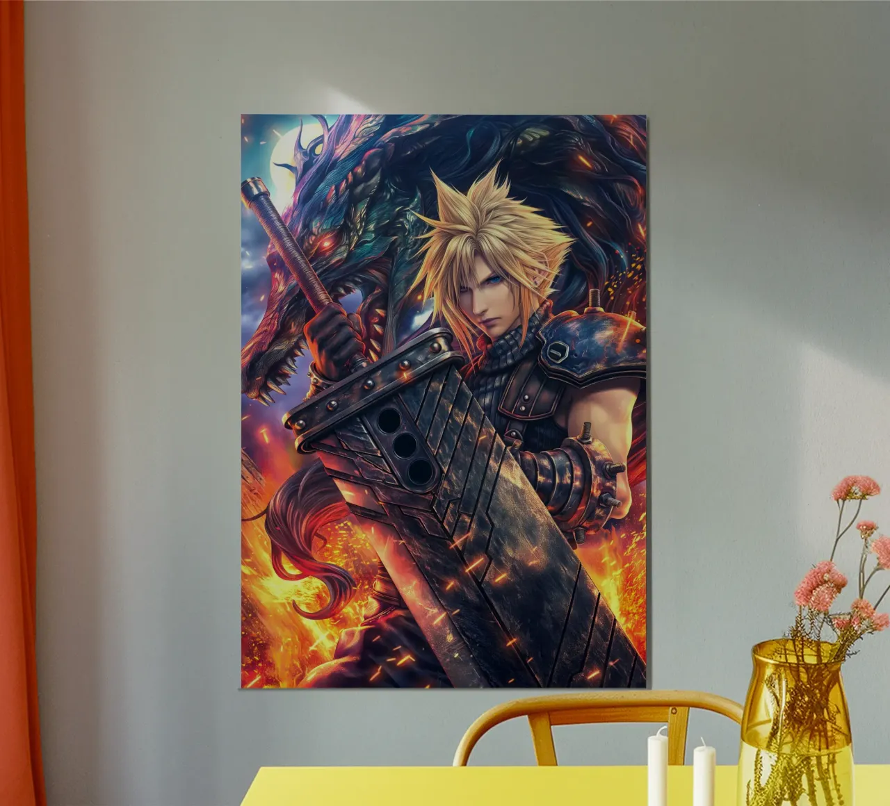 FF7 Cloud Strife Final Fantasy Poster mit Holzrahmen von Stellar Creative