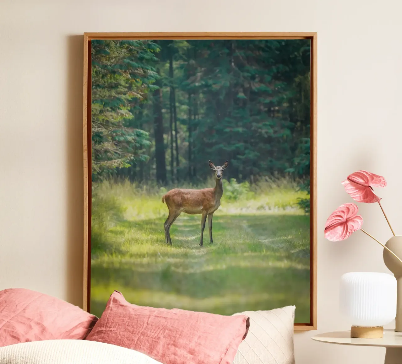Red deer in the foret canvas with Floater frame by Tom's Wildlife
