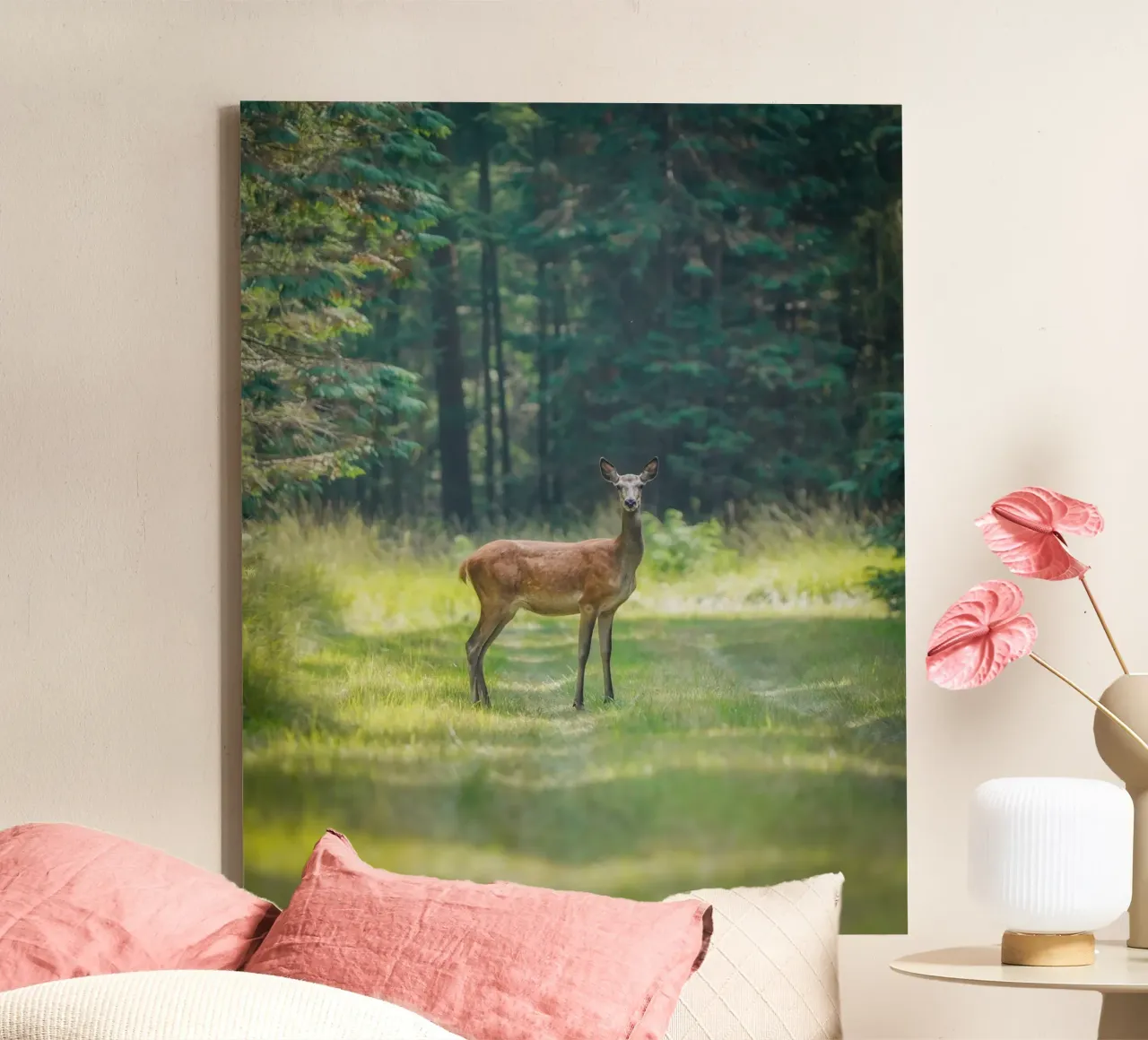 Red deer in the foret canvas with Floater frame by Tom's Wildlife