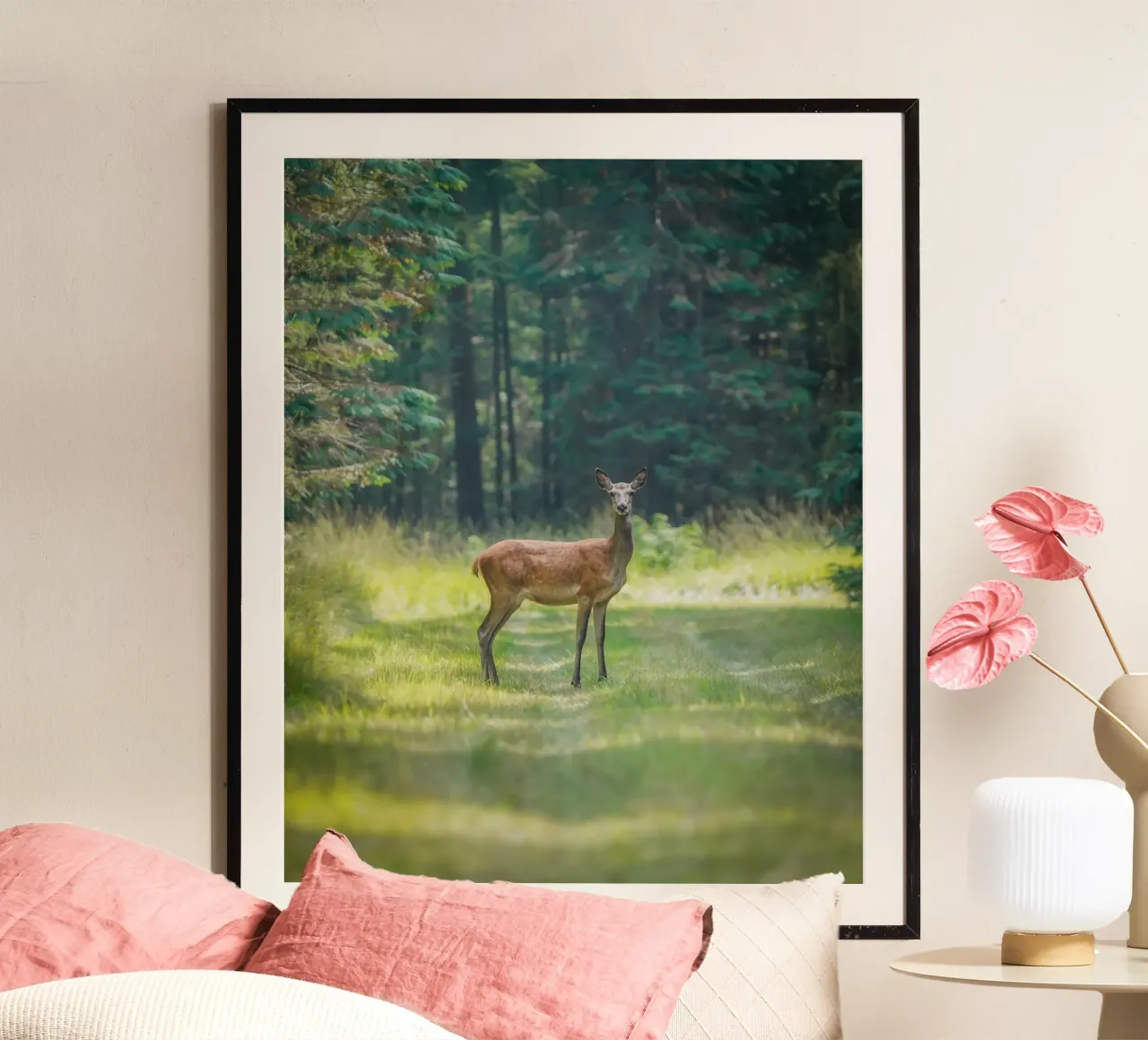 Cervo rosso in primo piano poster con telaio in alluminio da Tom's Wildlife
