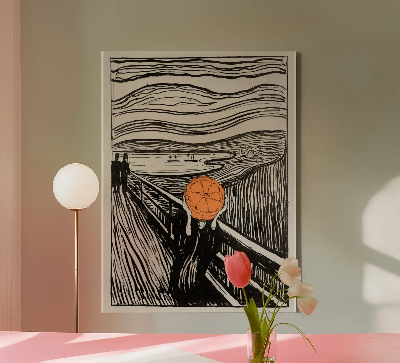 Orange Scream - The Man with Half an Orange for a Head tela con Cornice a cassetta da Melty Shirts
