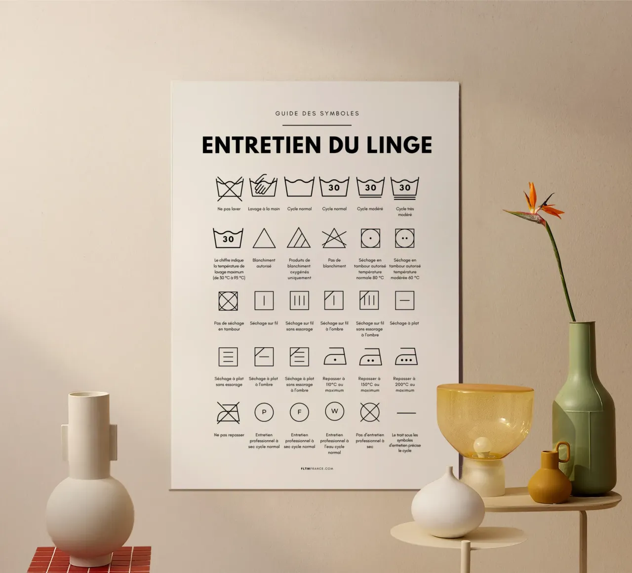 Entretien du linge poster avec cadre en aluminium de fltmfrance
