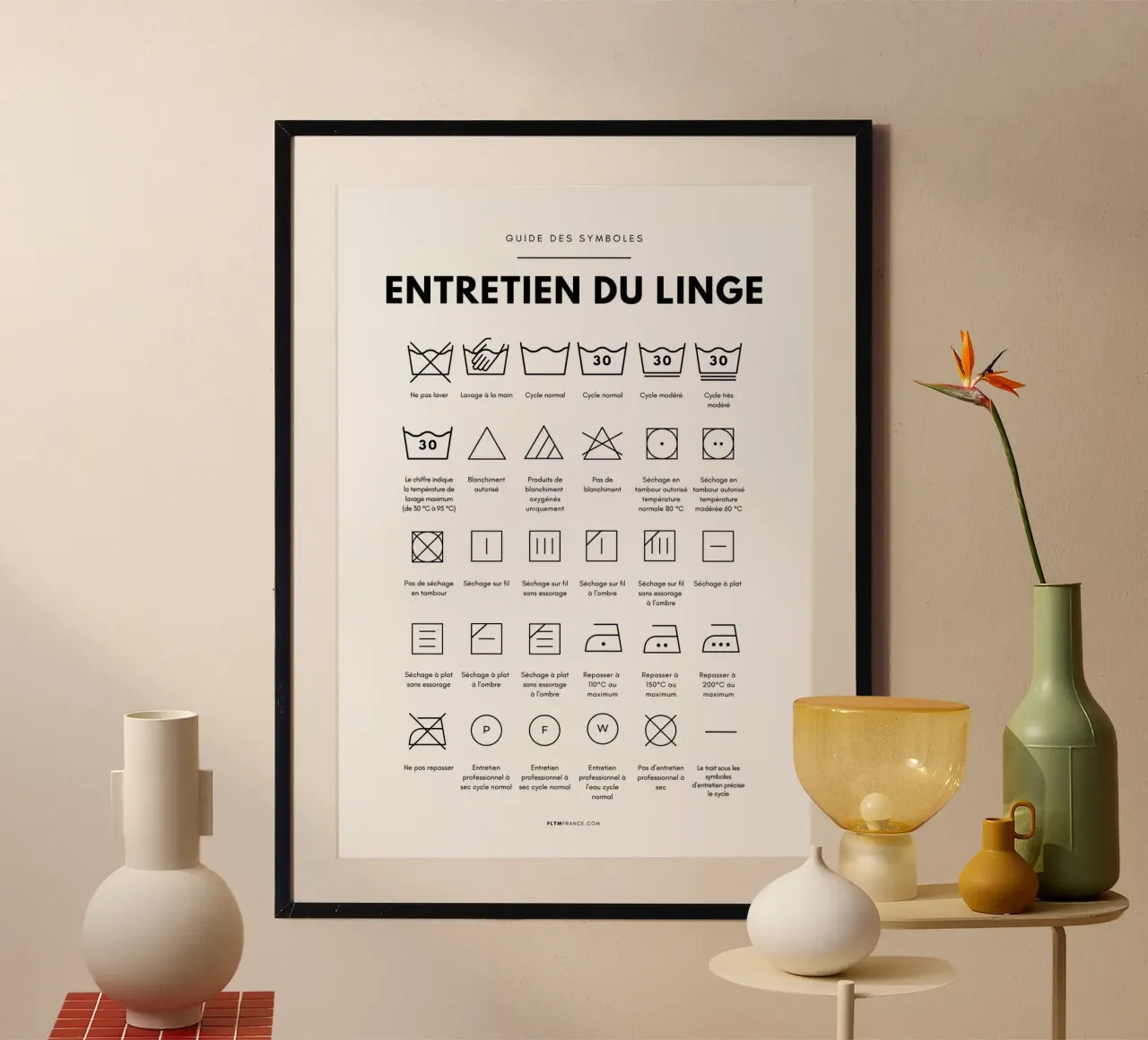 Entretien du linge poster avec cadre en aluminium de fltmfrance