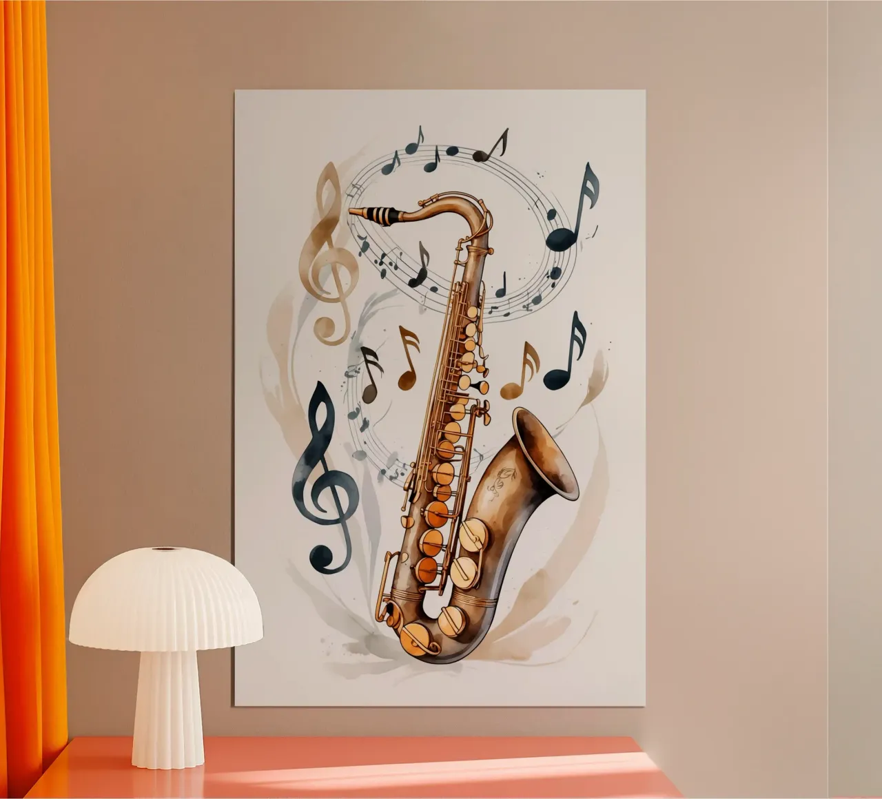 Saxophone Instrumen poster con telaio in legno da Jeff Studio