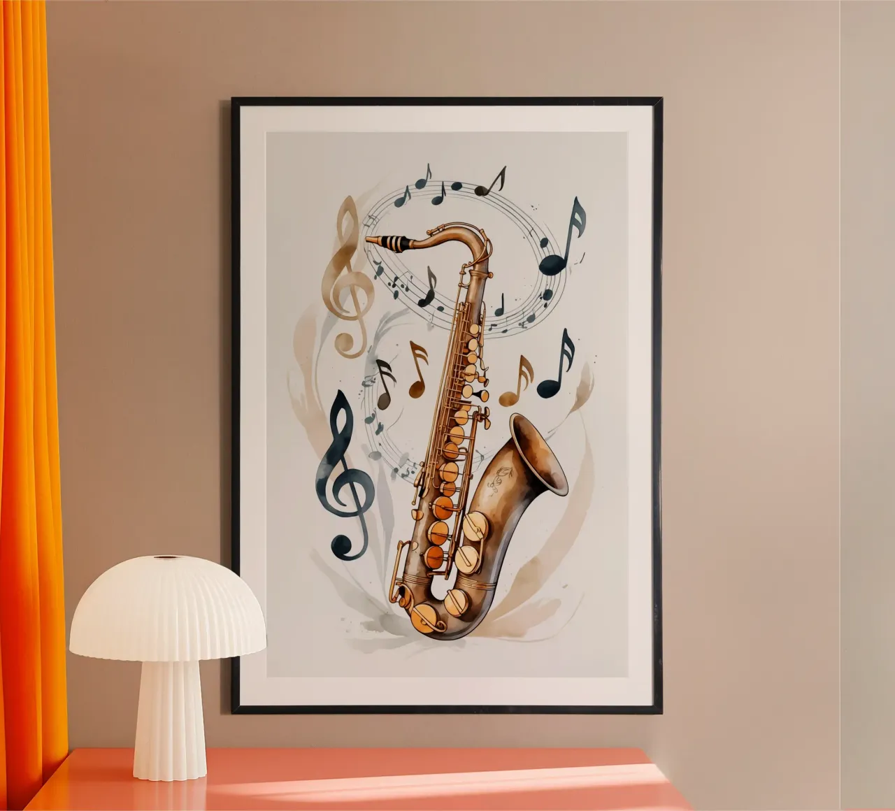 Saxophone Instrumen poster con telaio in legno da Jeff Studio