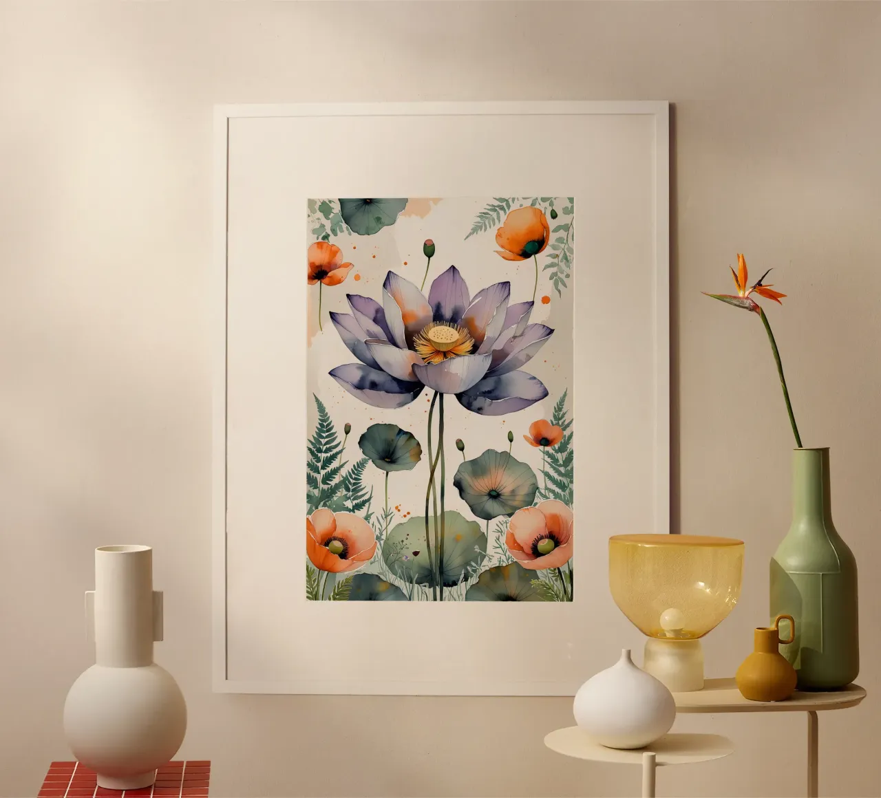 Lotus  Serenity" Watercolor poster con telaio in alluminio da Jeff Studio