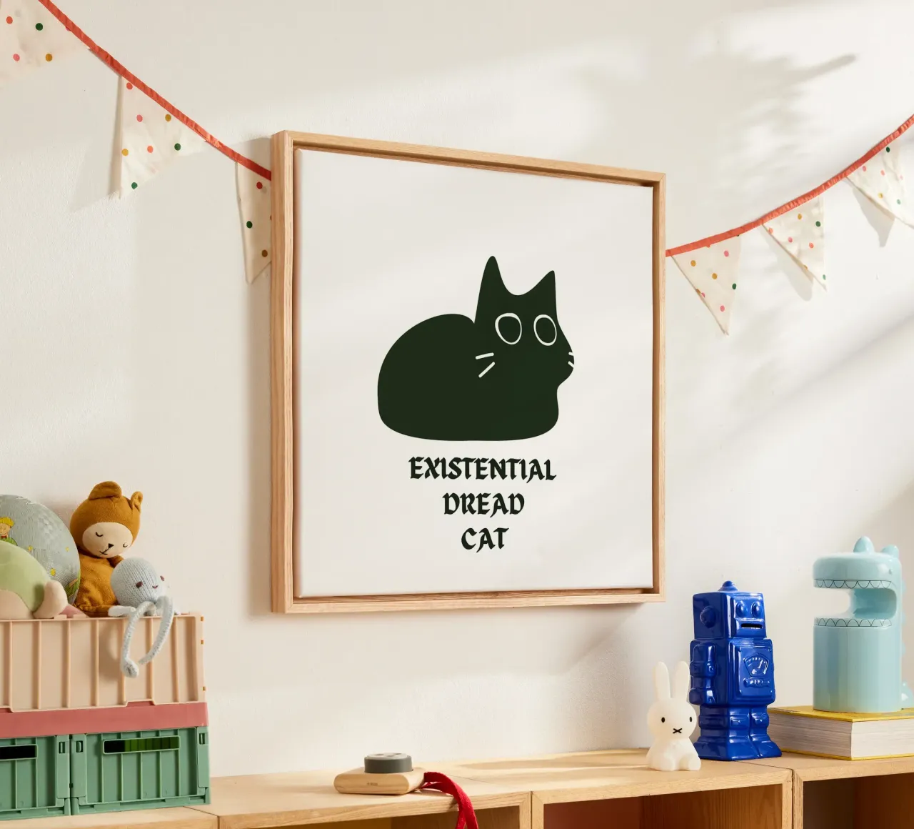 Existential Dread Cat canvas met Baklijst van Melty Shirts