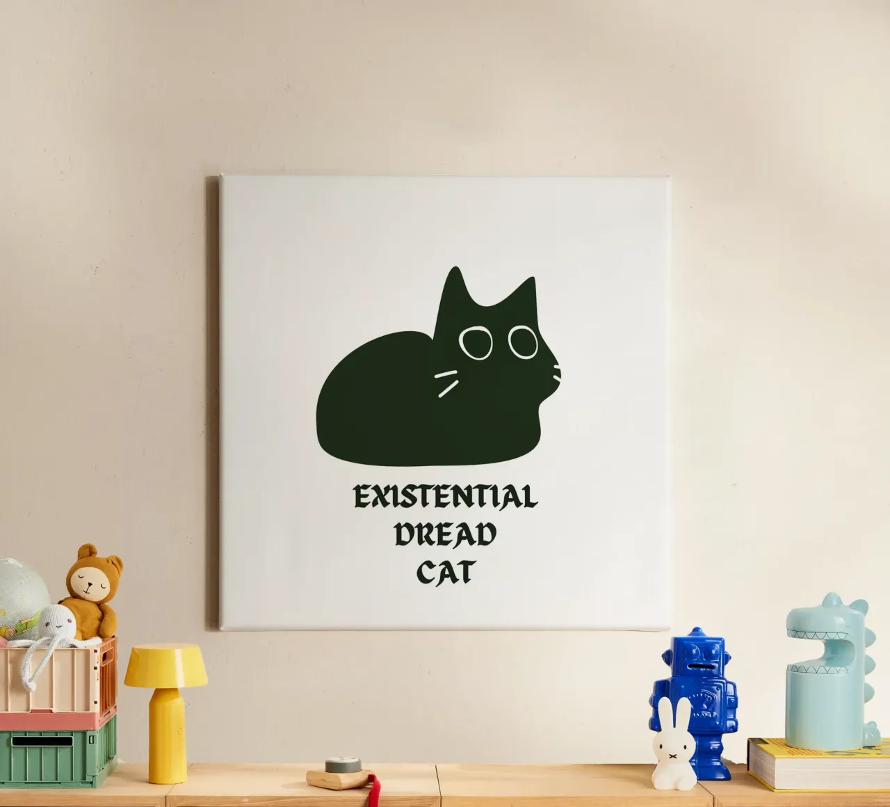Existential Dread Cat canvas met Baklijst van Melty Shirts