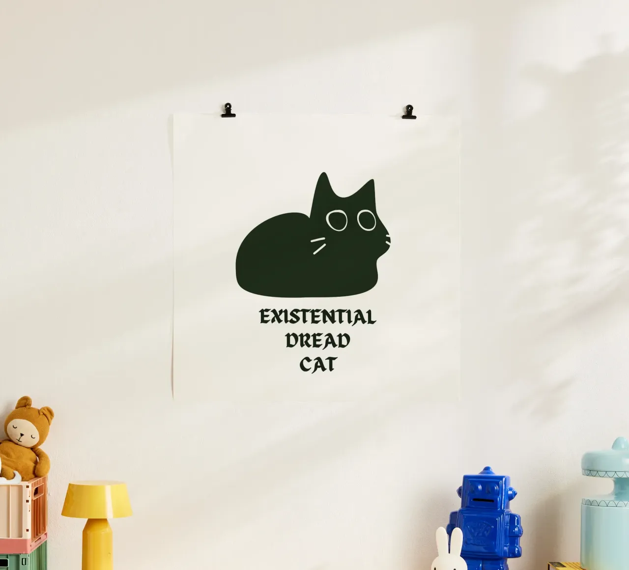 Existential Dread Cat poster con telaio in plastica da Melty Shirts