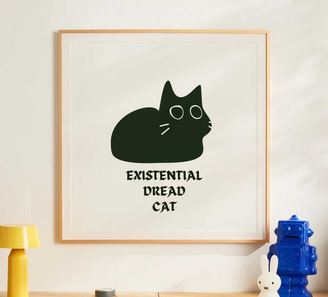 Existential Dread Cat poster con telaio in plastica da Melty Shirts