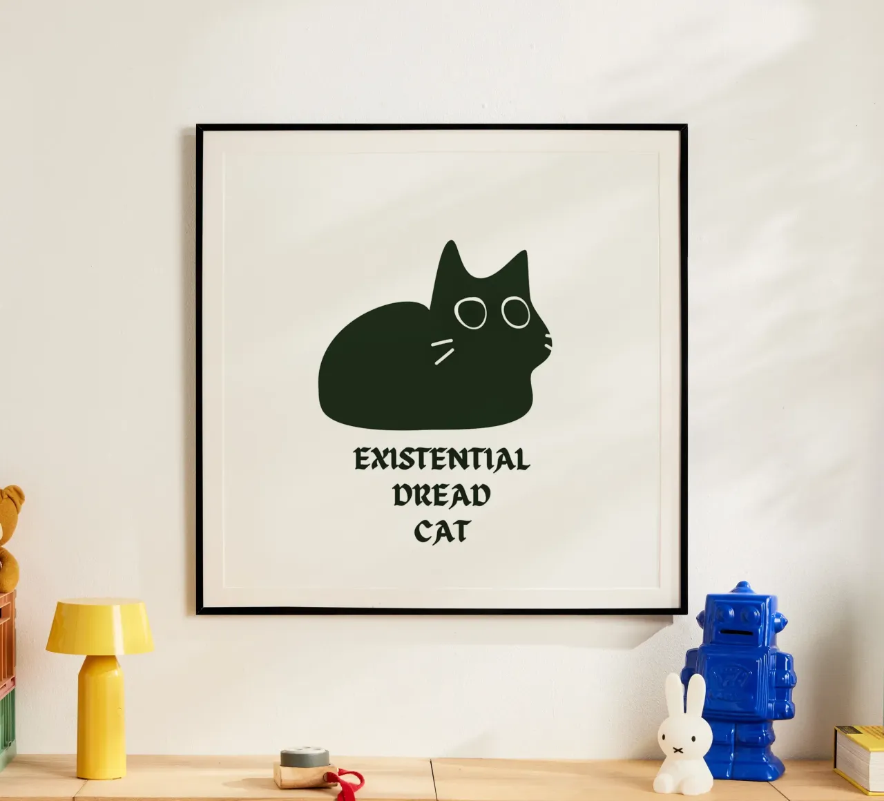 Existential Dread Cat poster con telaio in plastica da Melty Shirts