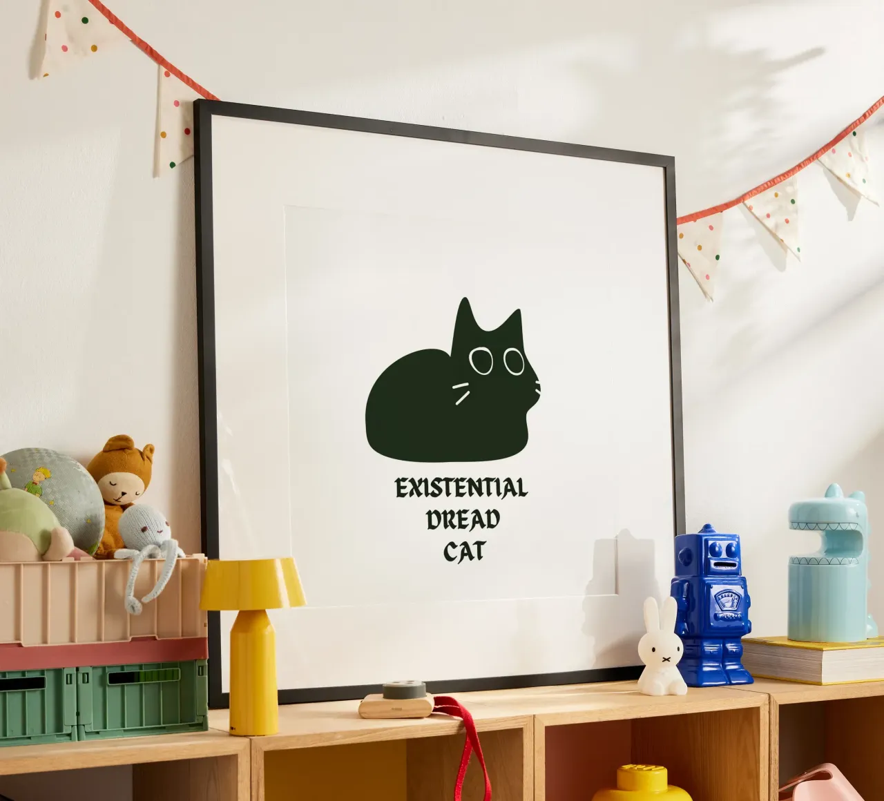 Existential Dread Cat poster con telaio in plastica da Melty Shirts