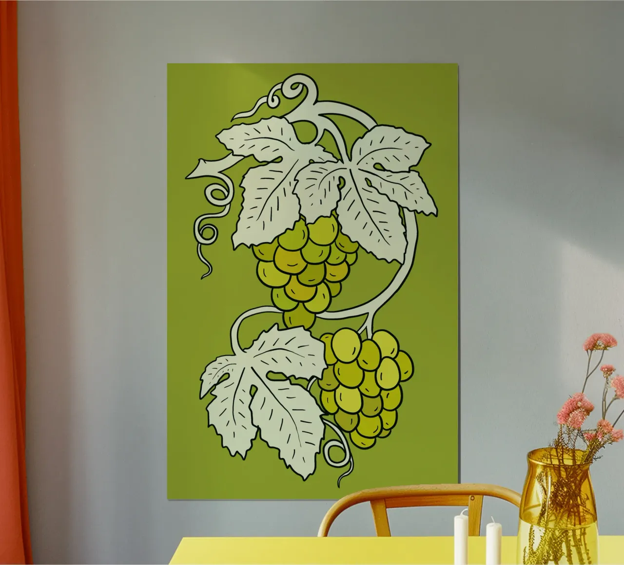 White grapes with light leaves poster con telaio in legno da TijanaArtStudio88