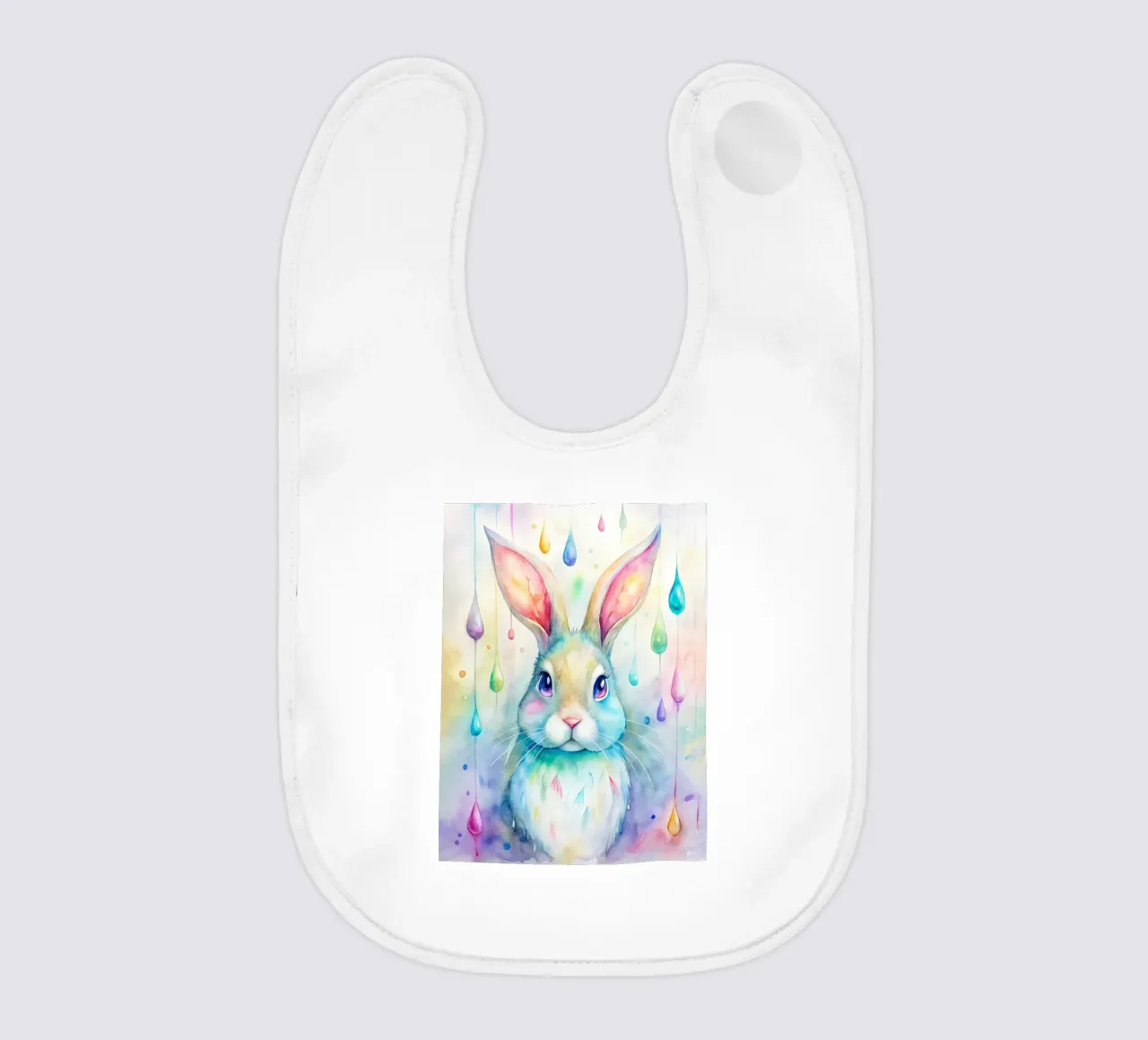 Coniglietto acquerellato con gocce di pioggia colorate bavaglino da 🐹 BABY ART PRINTS