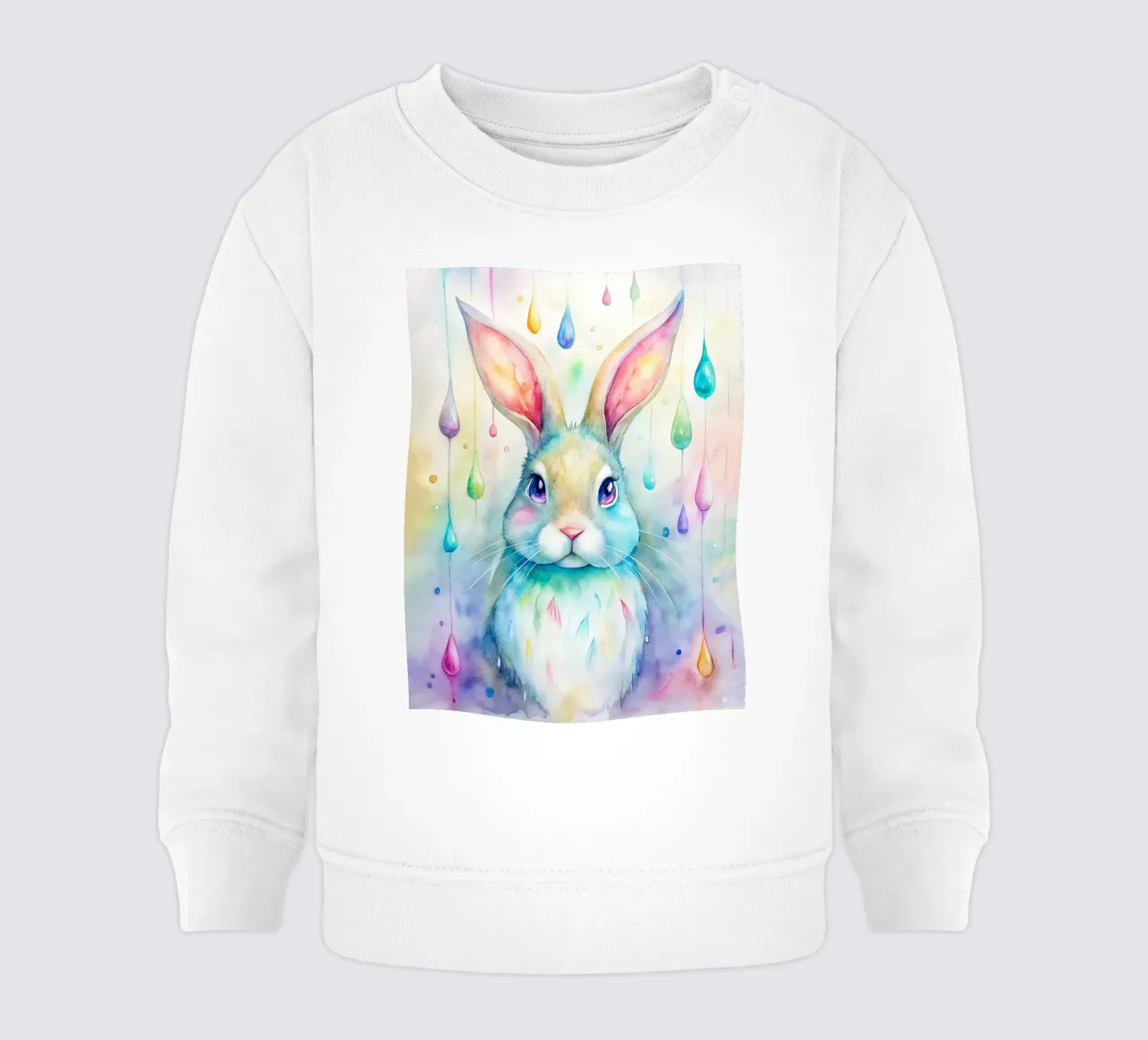 Coniglietto acquerellato con gocce di pioggia colorate felpa neonato da 🐹 BABY ART PRINTS