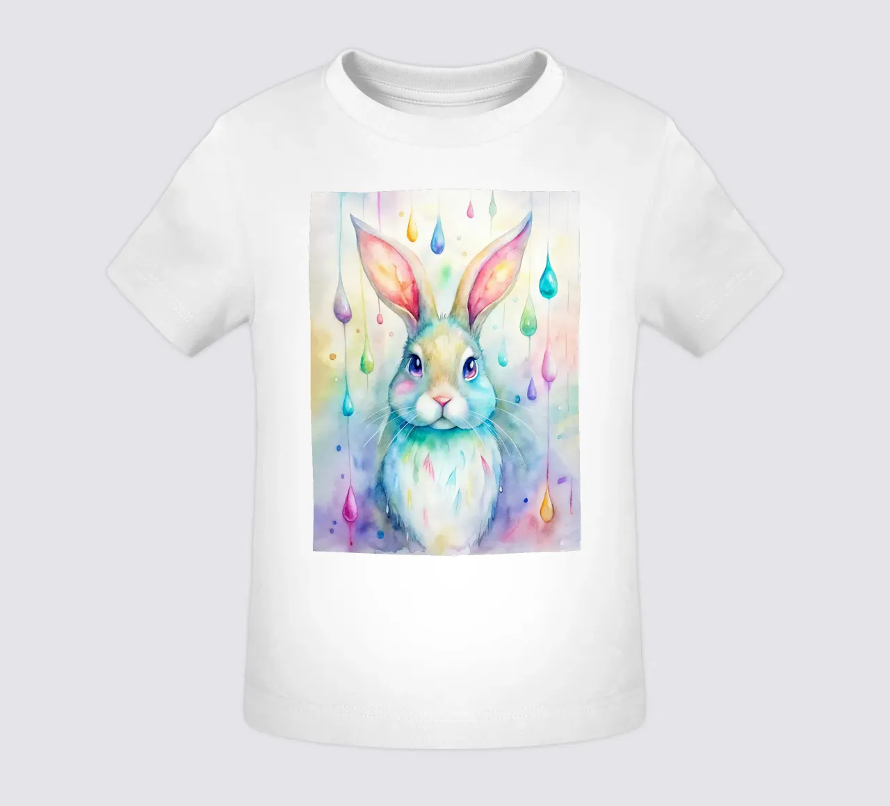 Coniglietto acquerellato con gocce di pioggia colorate maglietta neonato da 🐹 BABY ART PRINTS