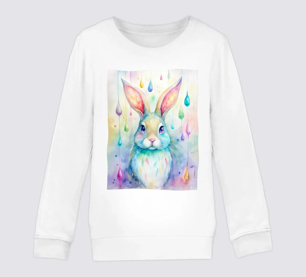 Coniglietto acquerellato con gocce di pioggia colorate felpa bambino da 🐹 BABY ART PRINTS