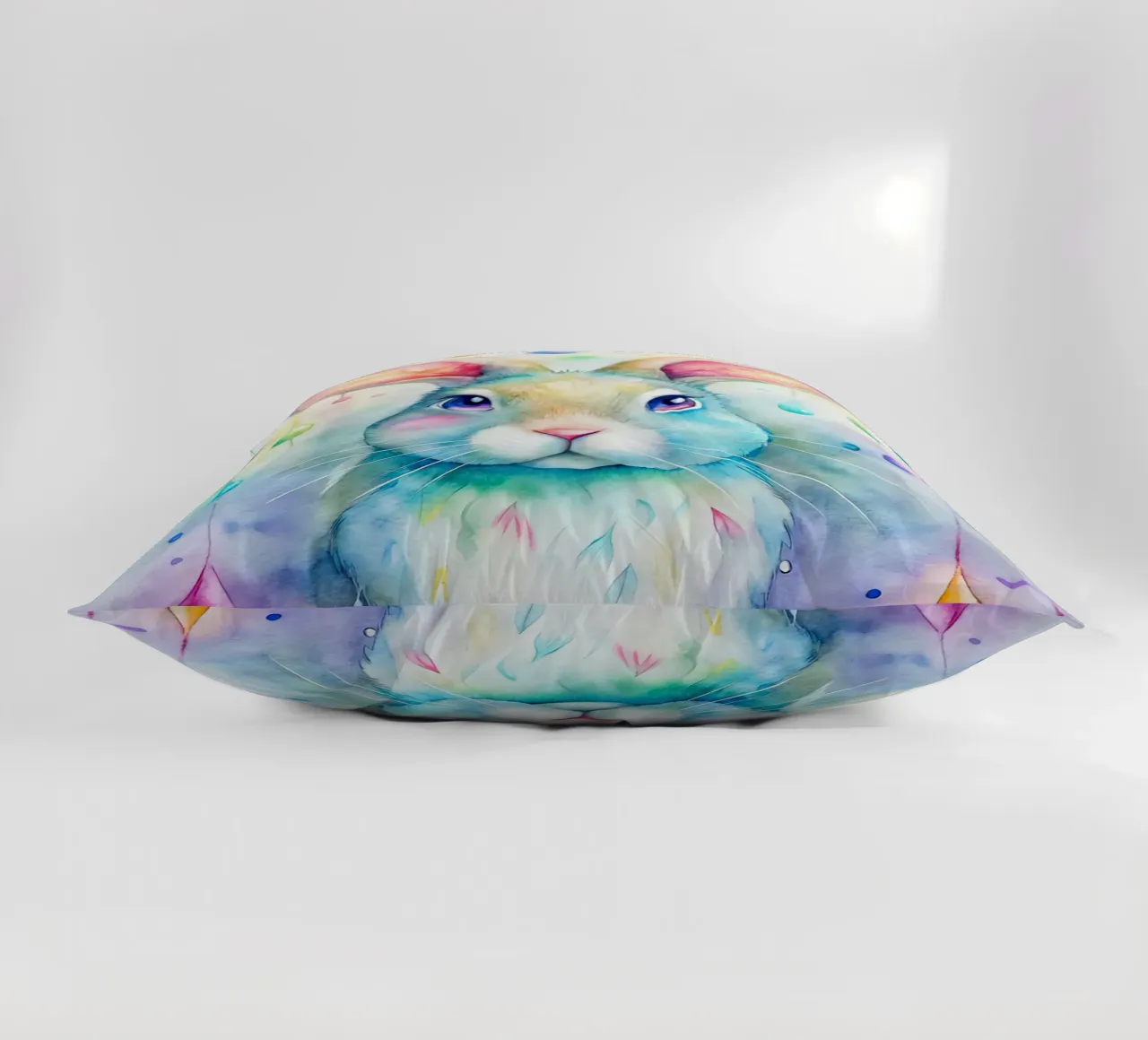 Coniglietto acquerellato con gocce di pioggia colorate cuscino da 🐹 BABY ART PRINTS