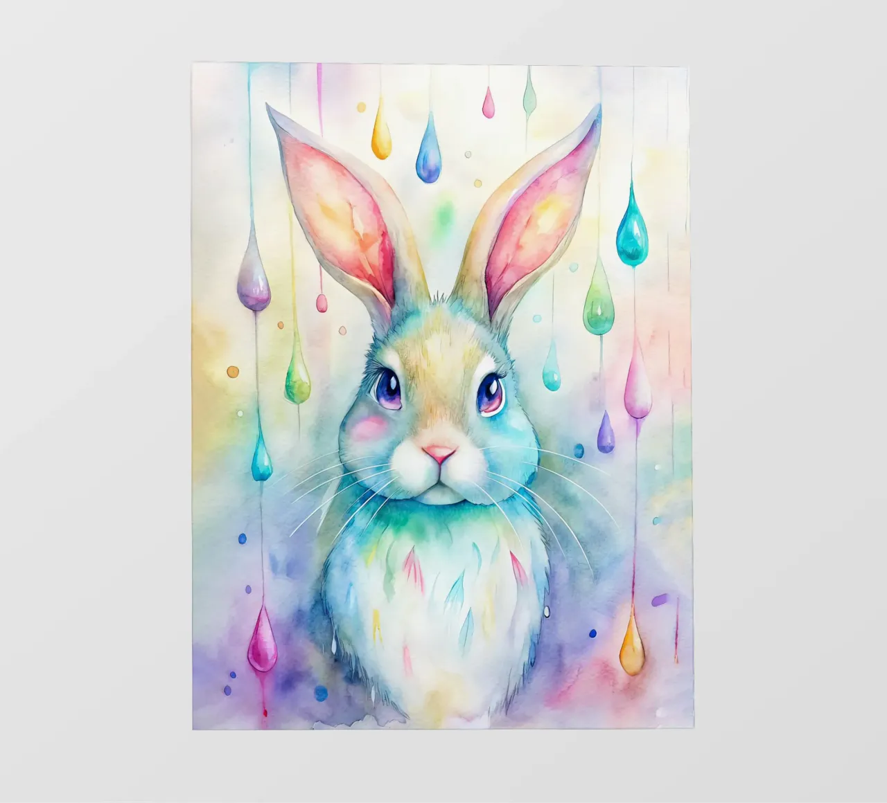 Coniglietto acquerellato con gocce di pioggia colorate pellicola backlit da 🐹 BABY ART PRINTS