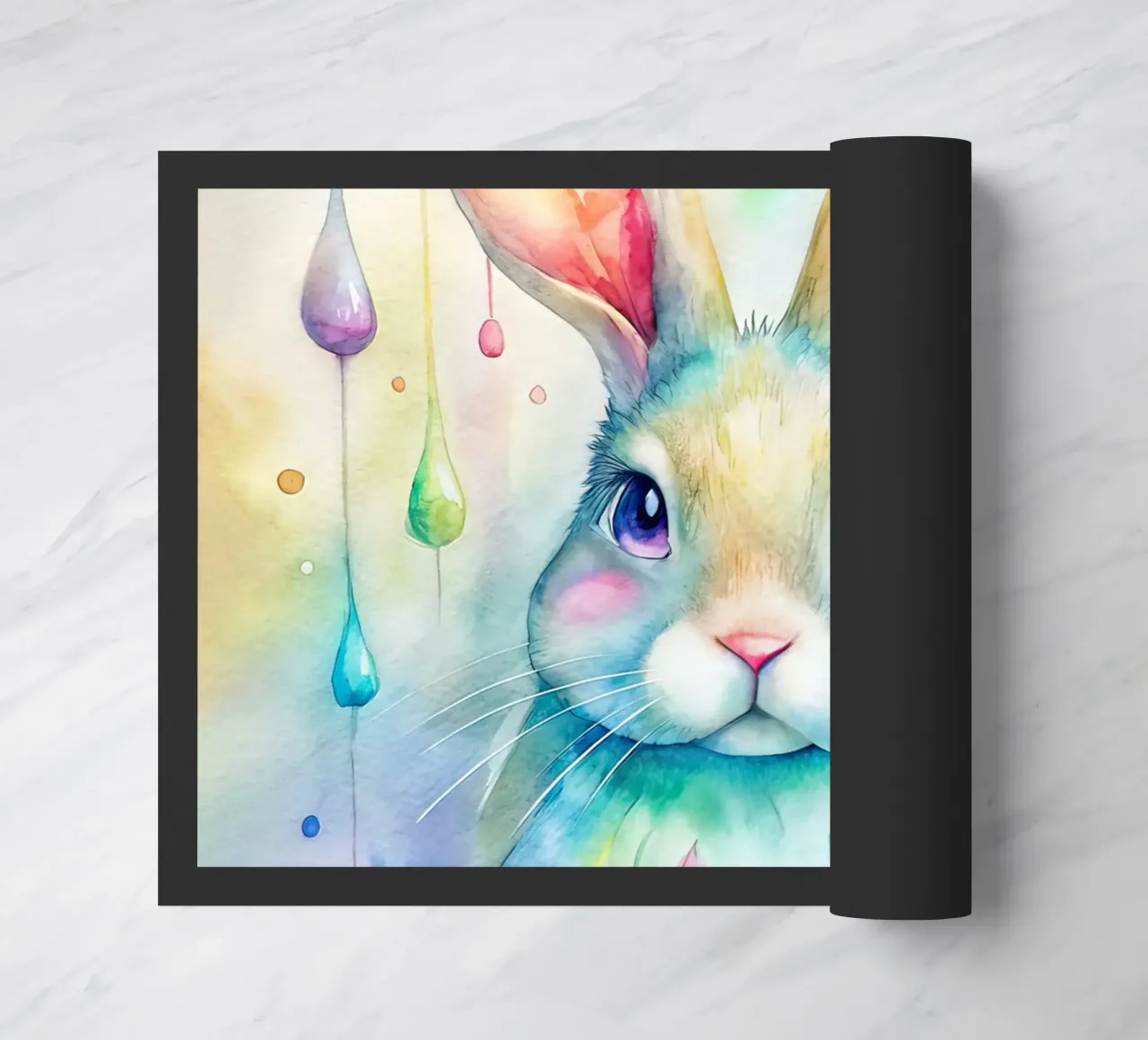 Coniglietto acquerellato con gocce di pioggia colorate zerbino da 🐹 BABY ART PRINTS