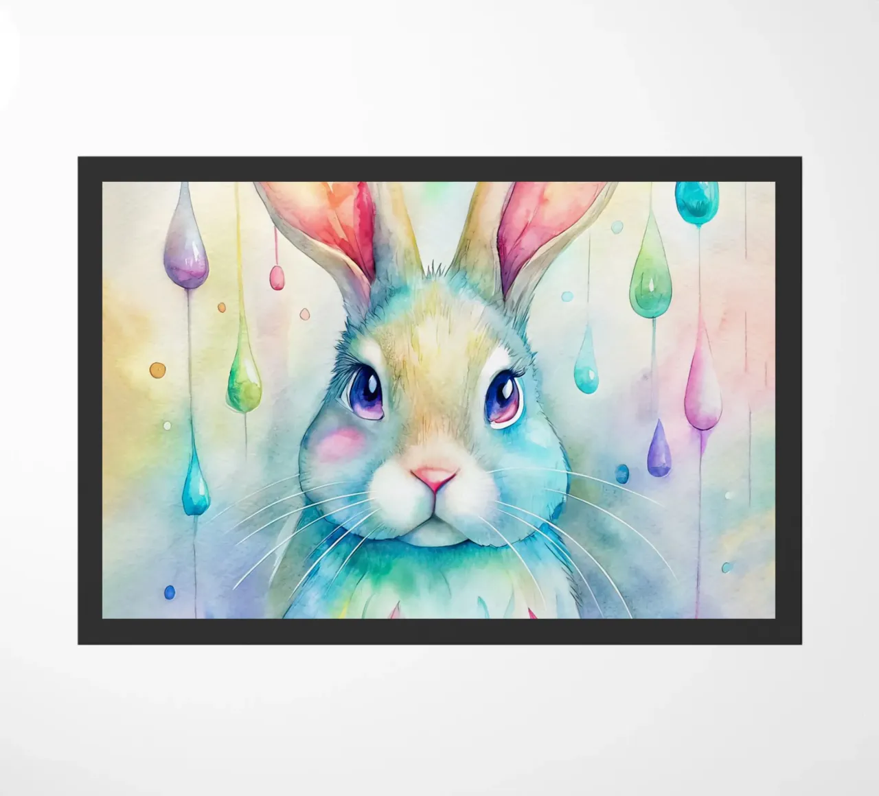 Coniglietto acquerellato con gocce di pioggia colorate zerbino da 🐹 BABY ART PRINTS
