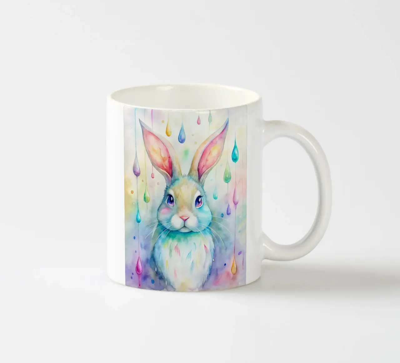 Coniglietto acquerellato con gocce di pioggia colorate tazza in ceramica da 🐹 BABY ART PRINTS