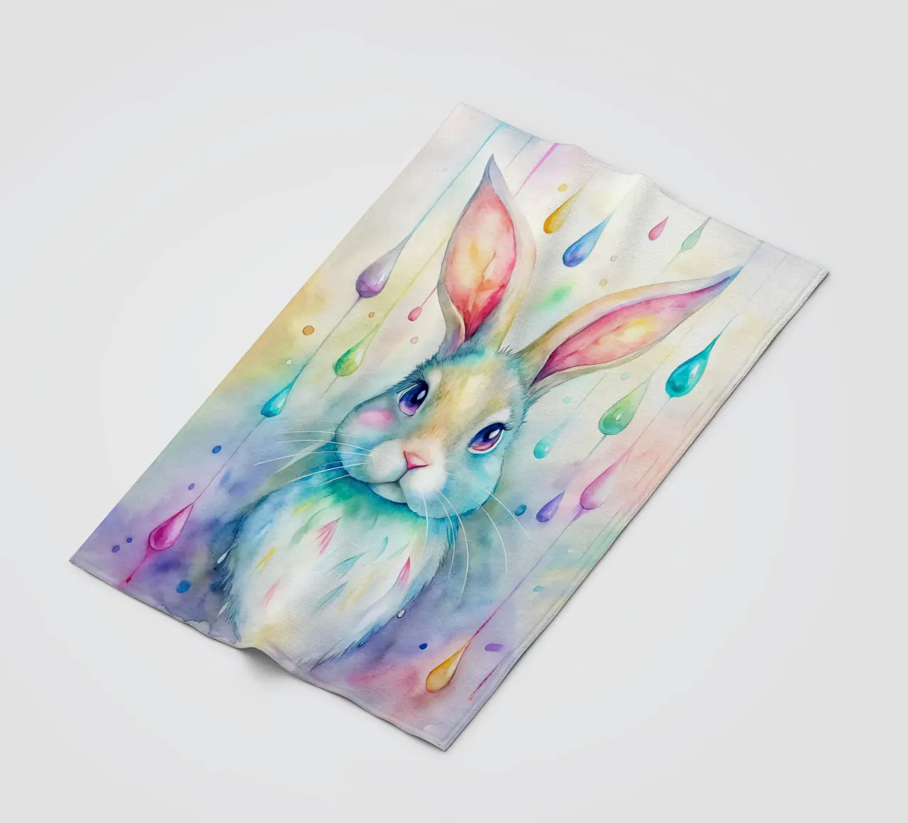 Coniglietto acquerellato con gocce di pioggia colorate coperta in pile da 🐹 BABY ART PRINTS