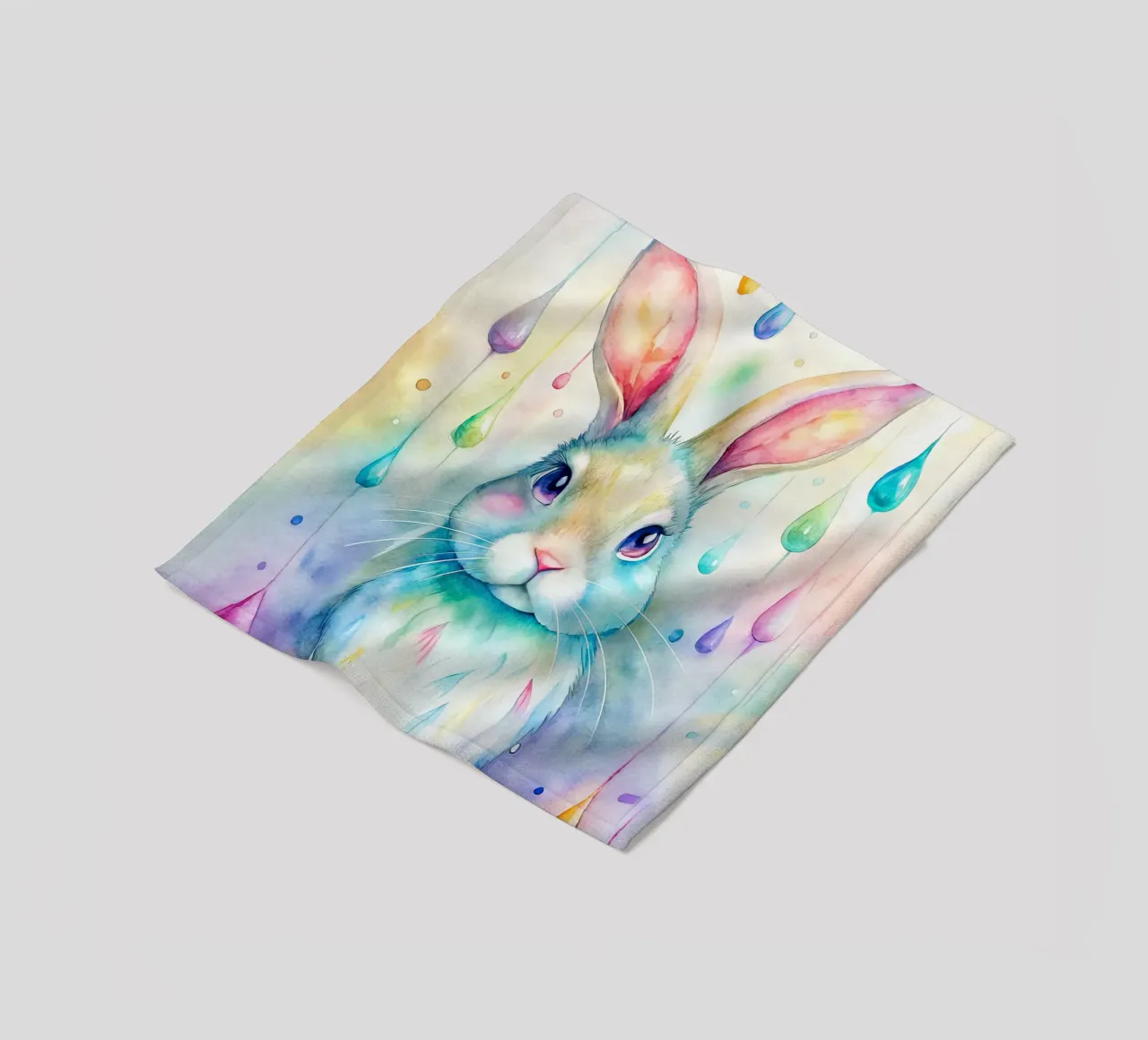 Coniglietto acquerellato con gocce di pioggia colorate coperta in pile da 🐹 BABY ART PRINTS