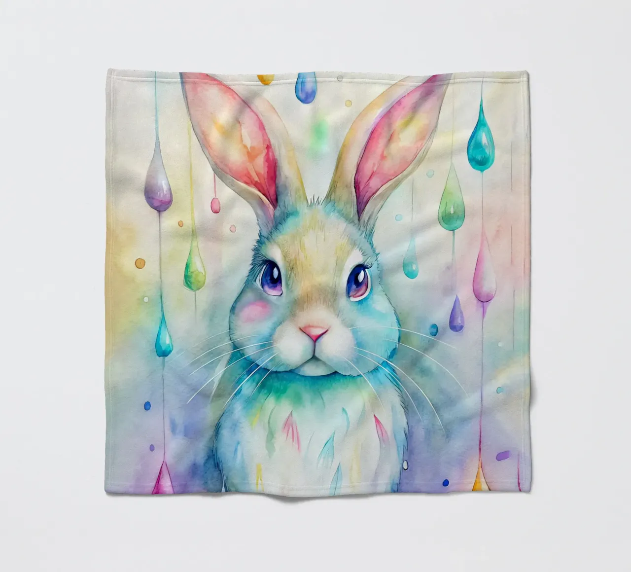 Coniglietto acquerellato con gocce di pioggia colorate coperta in pile da 🐹 BABY ART PRINTS