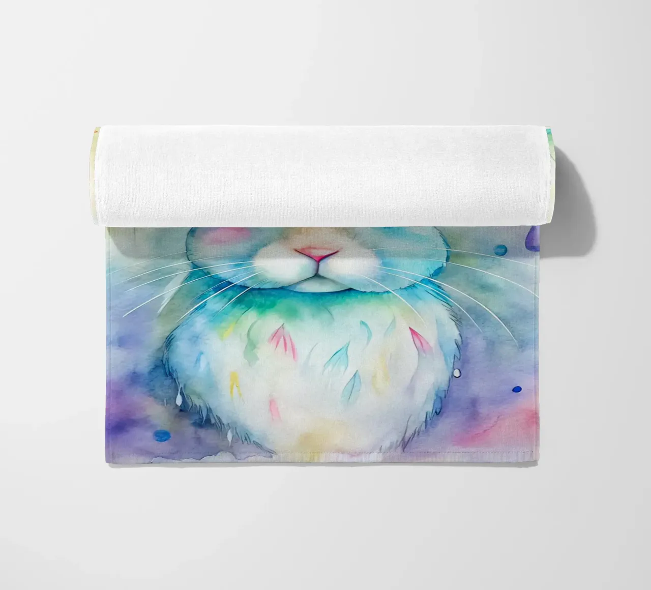 Coniglietto acquerellato con gocce di pioggia colorate telo mare da 🐹 BABY ART PRINTS