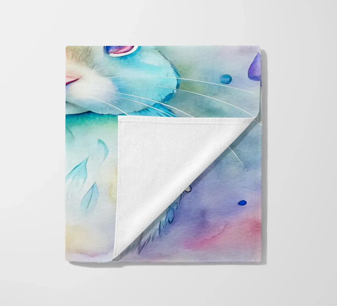 Coniglietto acquerellato con gocce di pioggia colorate telo mare da 🐹 BABY ART PRINTS