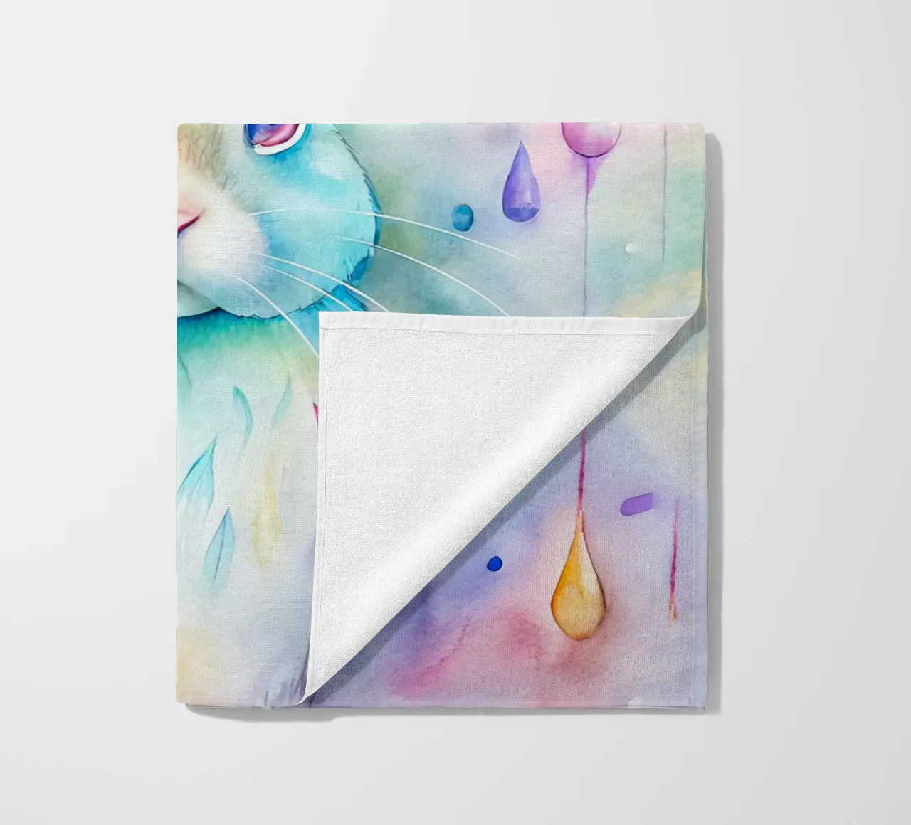 Coniglietto acquerellato con gocce di pioggia colorate telo mare da 🐹 BABY ART PRINTS
