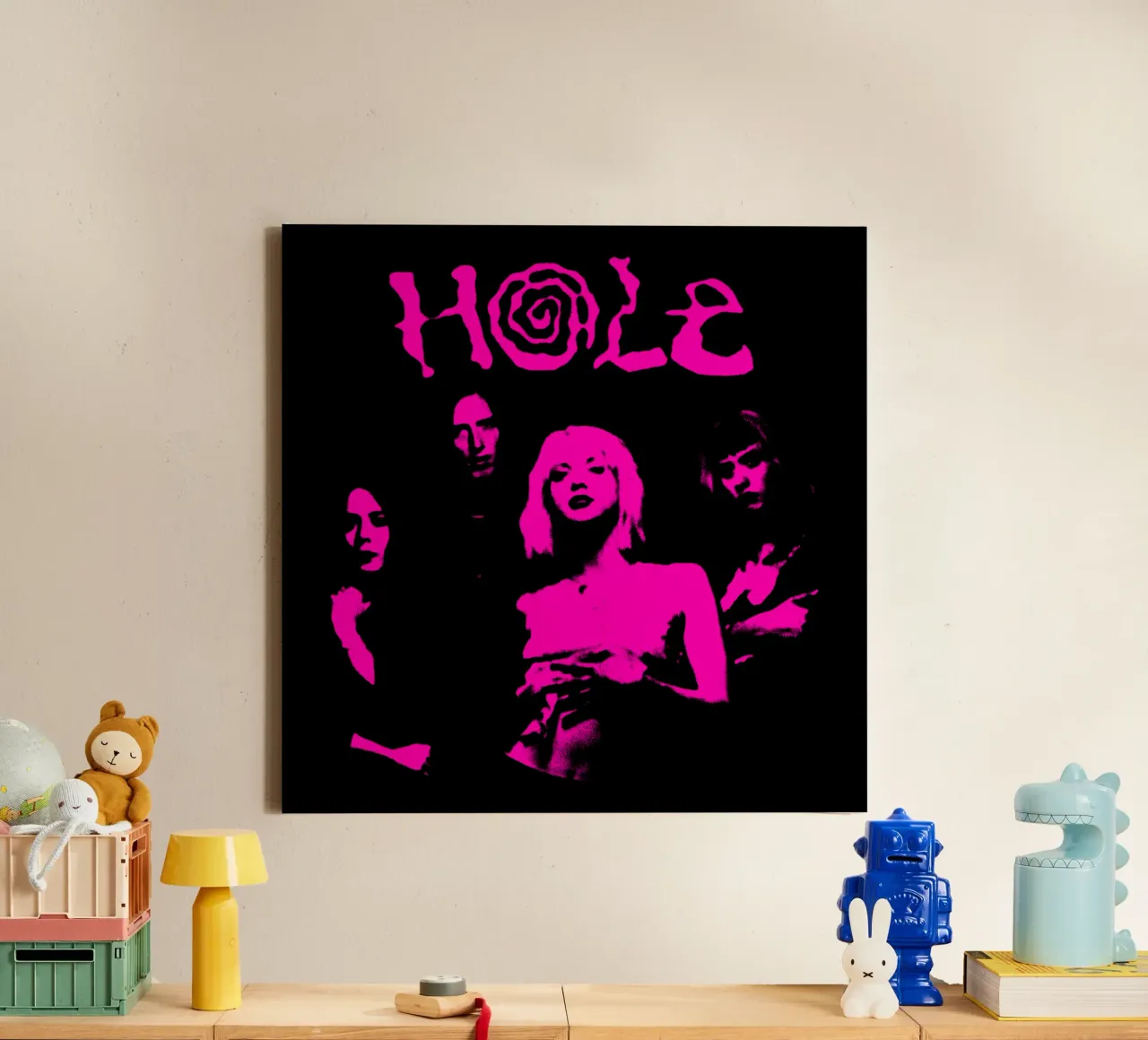 Banda rosa Sillhouette Foro tela con Cornice a cassetta da https://www.juniqe.com/uk/shop/Henndraws