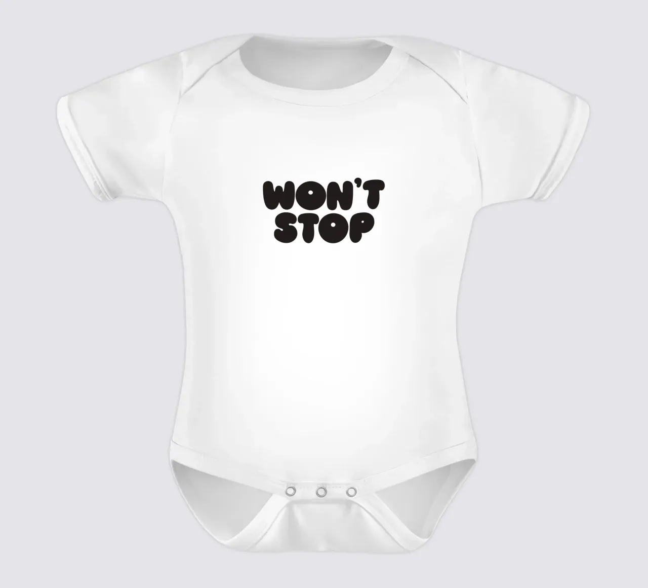 Won't Stop short-sleeve baby romper by Verplanungsagentur