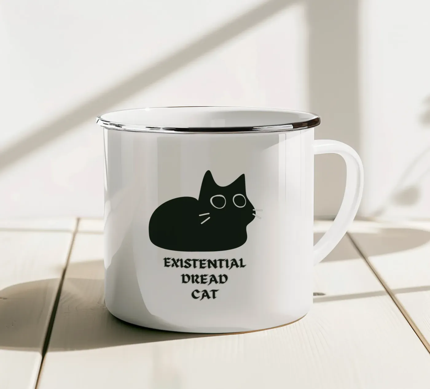 Existential Dread Cat enamel mug by Melty Shirts