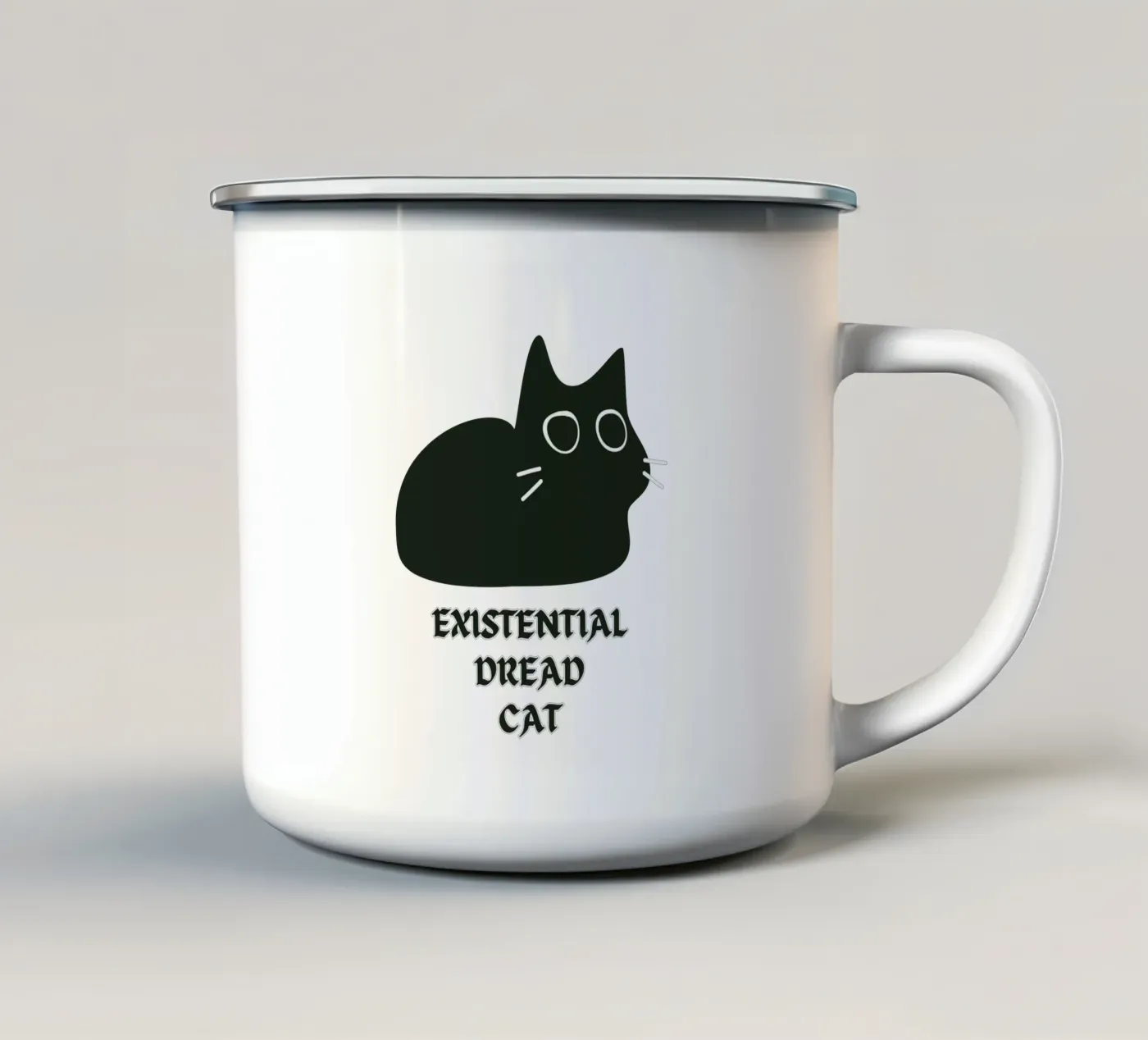 Existential Dread Cat enamel mug by Melty Shirts