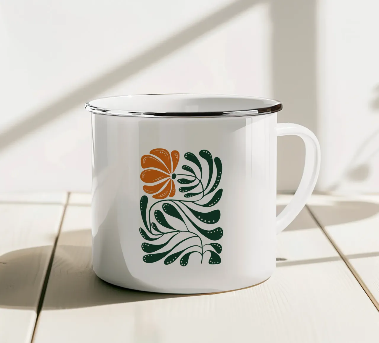 Boho Emerald Flower Wall Art Print - Modern Nature Inspired tazza in smalto da Dream Print Designs