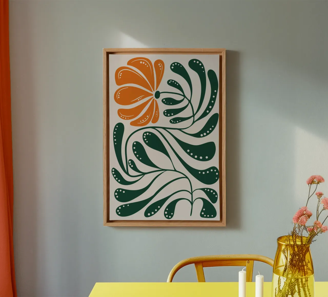 Boho Emerald Flower Wall Art Print - Modern Nature Inspired tela con Cornice a cassetta da Dream Print Designs