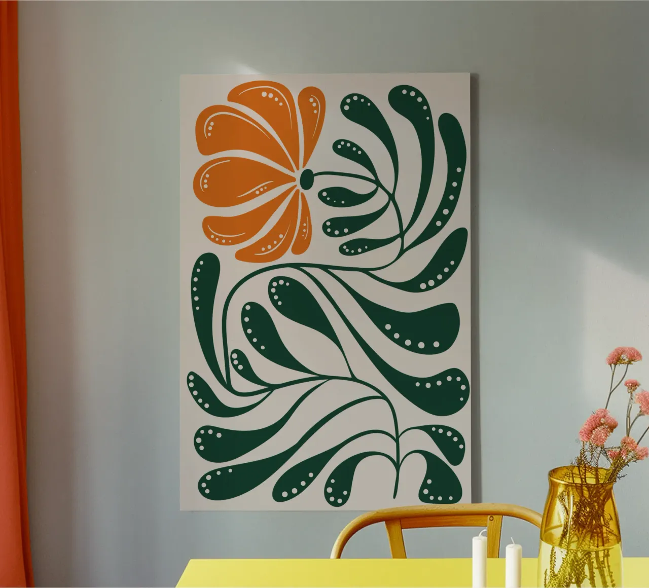 Boho Emerald Flower Wall Art Print - Modern Nature Inspired tela con Cornice a cassetta da Dream Print Designs