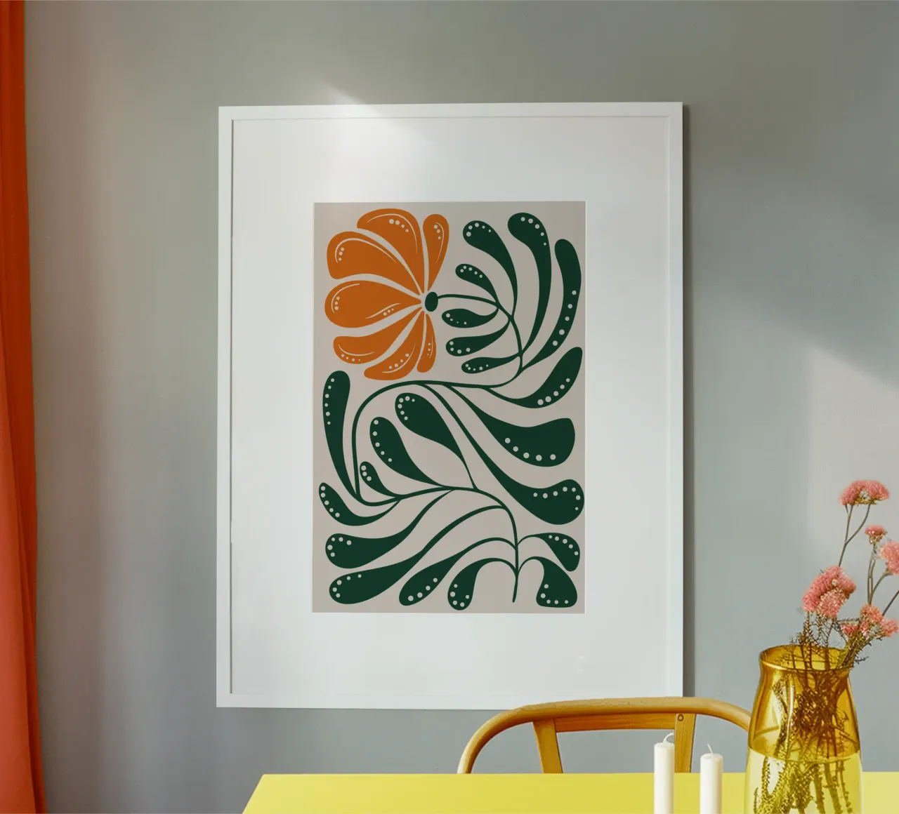 Boho Emerald Flower Wall Art Print - Modern Nature Inspired Poster mit Holzrahmen von Dream Print Designs